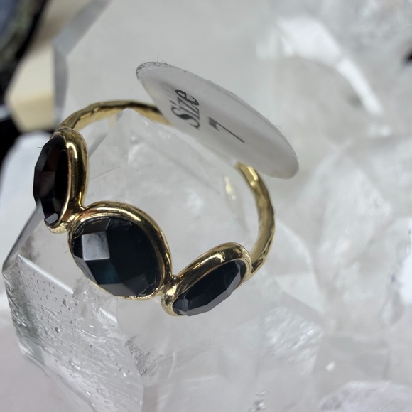 🖤 Faceted Black Spinel | 18K Gold over 925 Silver | Size 7 - Picture 5 of 8